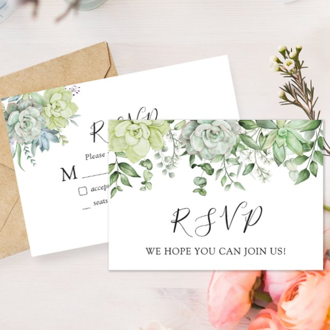 Elegant Succulent Wedding RSVP Response Card (Subido por el creador)