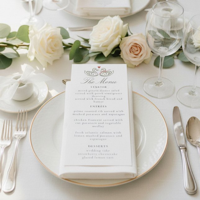 Elegant Swans Romantic Love Script Dinner Menu (Subido por el creador)