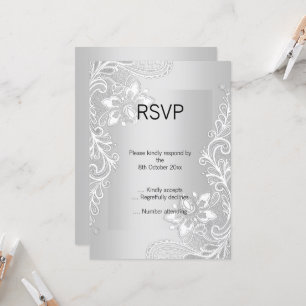 ELEGANT TARJETA DE RESPUESTA CON ENCAJE PLATA RSVP