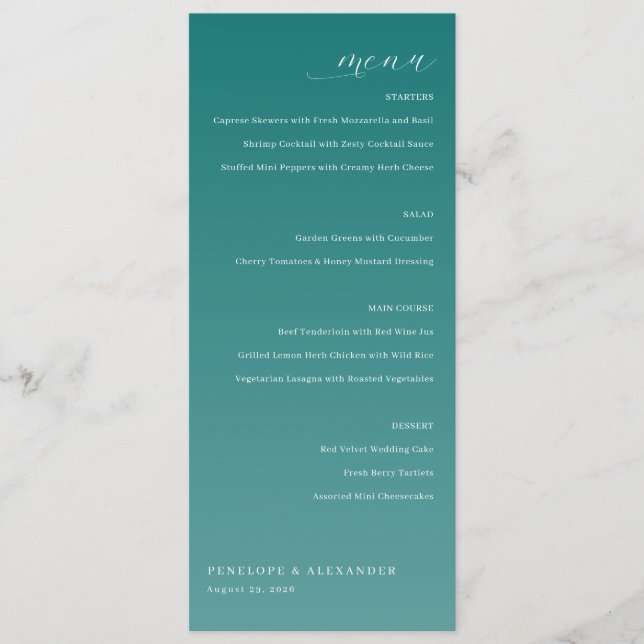 Elegant Teal Wedding Menu (Anverso)