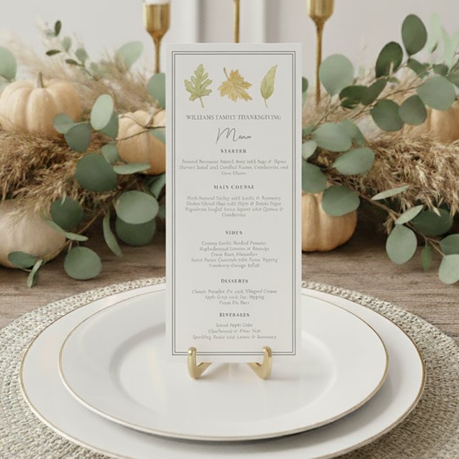 Elegant Thanksgiving Dinner Fall Leaves Menu (Subido por el creador)
