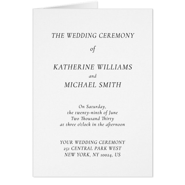 Elegant Timeless White Wedding Program Note Cards (Frente)