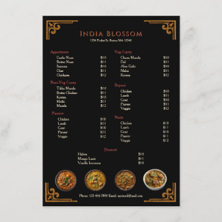 Elegant Traditional Indian Restaurant Flat Menu