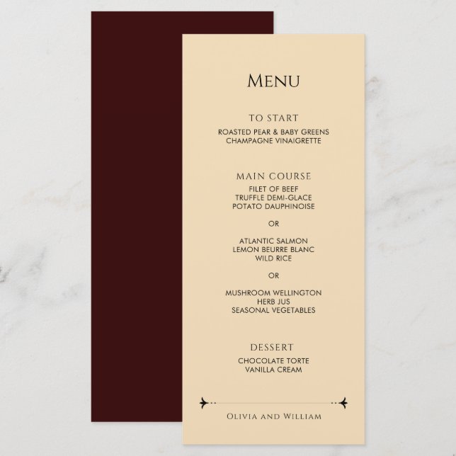 Elegant Victorian Red Gold Wedding Menu (Anverso / Reverso)