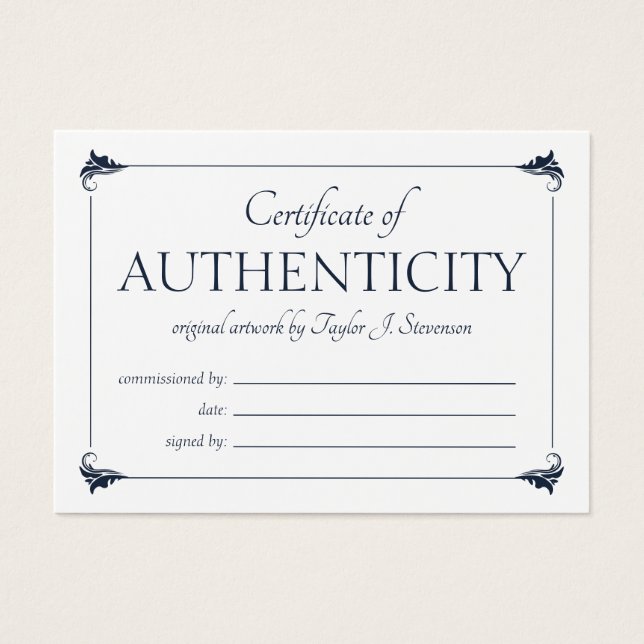 Elegant Vintage Navy Certificate of Authenticity (Frente)