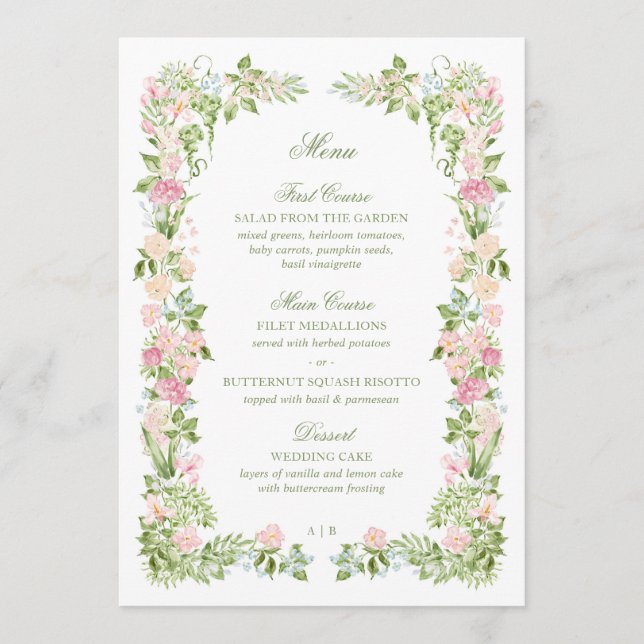 Elegant Watercolor Floral Wedding Reception Menu (Anverso)