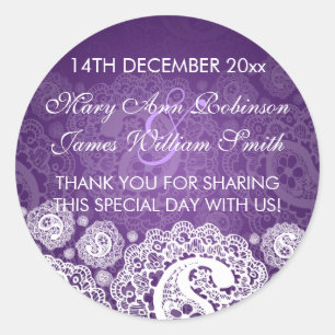Elegant Wedding Favor Etiqueta Paisley Lace Púrpur