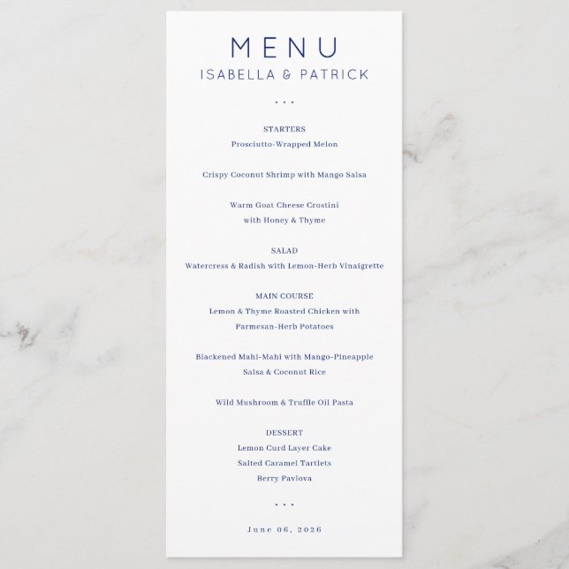 Elegant Wedding Menu for Isabella & Patrick (Anverso)