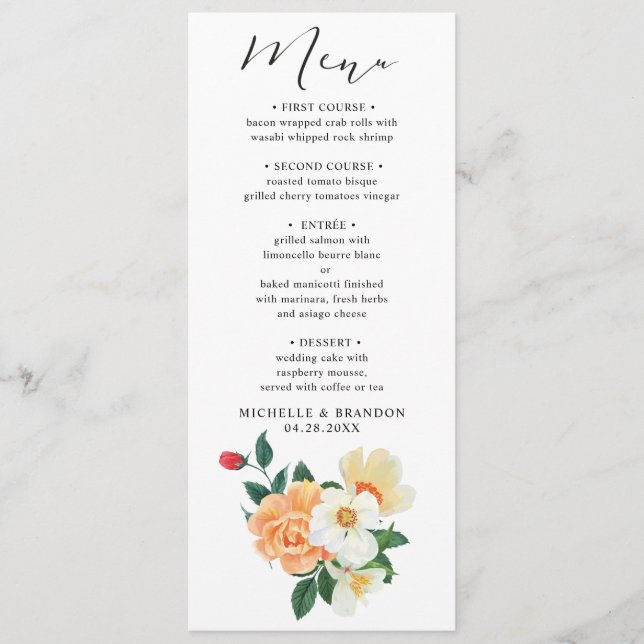 Elegant Wedding Menu Invitation Magnolia and thank (Anverso)