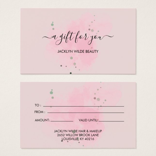 Elegant white and black beauty salon gift card (Anverso y reverso)