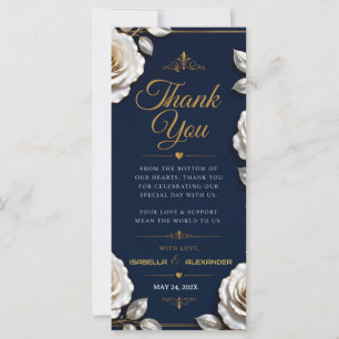 Elegant White and Gold Rose on Navy Blue 