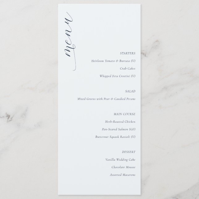 Elegant White Calligraphy Menu (Anverso)