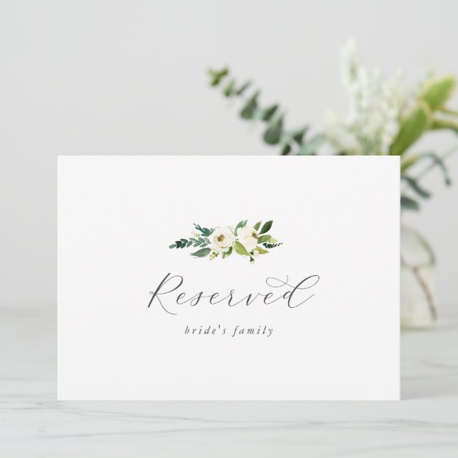 Elegant White Floral Reserved Sign (Anverso de pie)