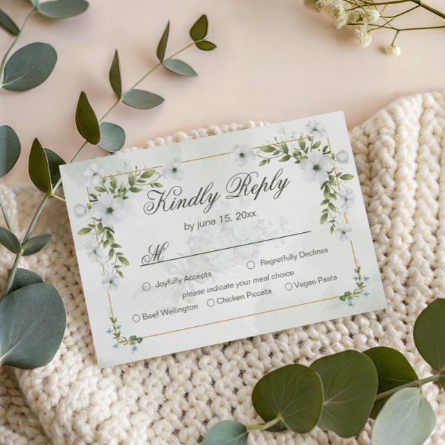 Elegant White Floral Wedding RSVP Card Greenery (Subido por el creador)