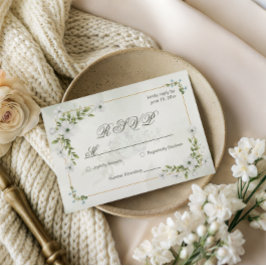 Elegant White Floral Wedding RSVP Card Guest Count