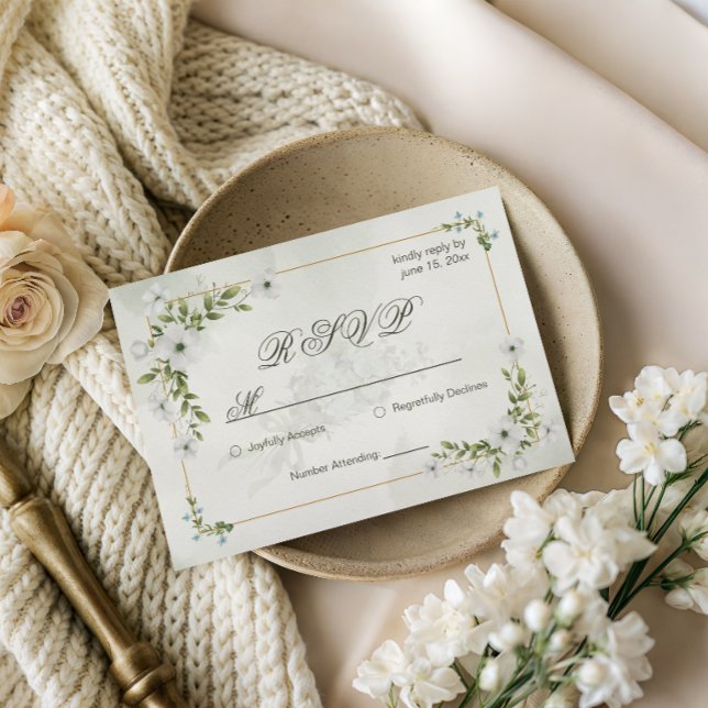 Elegant White Floral Wedding RSVP Card Guest Count (Subido por el creador)