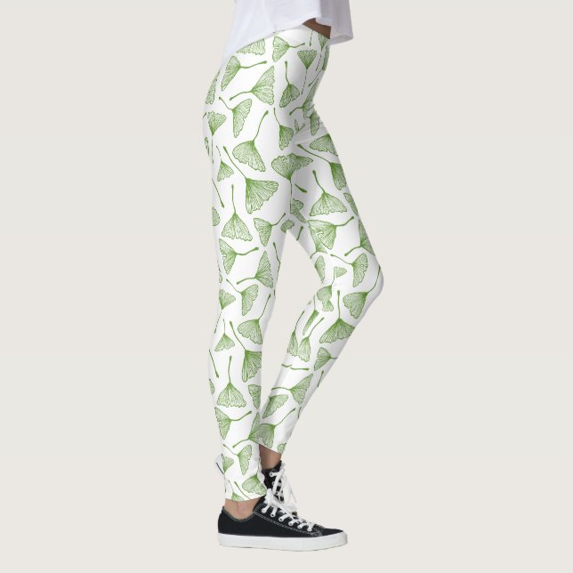 Elegant white leggings with green ginkgo leaf (Derecha)