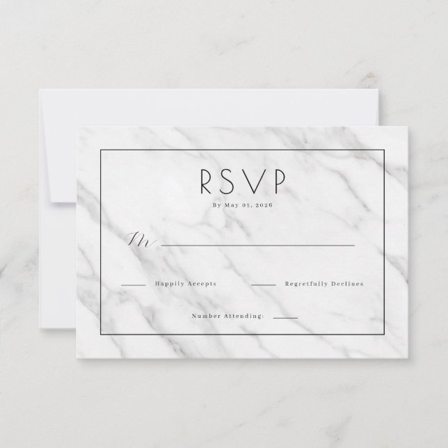 Elegant White Marble RSVP (Anverso)