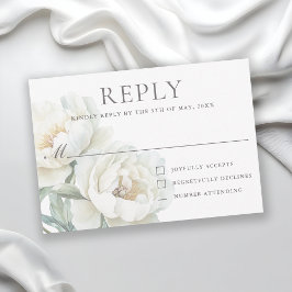 Elegant White Peonies Wedding RSVP