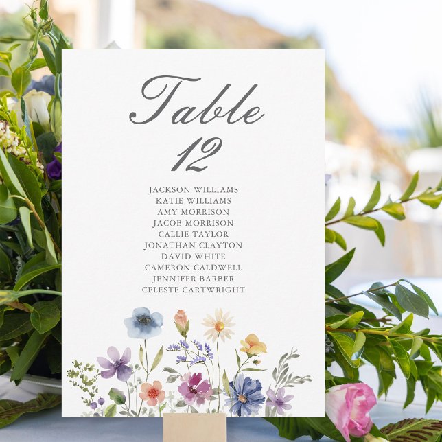 Elegant Wildflowers Wedding Table Number Card (Subido por el creador)