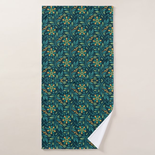 Elegant Yellow and Teal Floral Pattern Design (Toalla de baño)