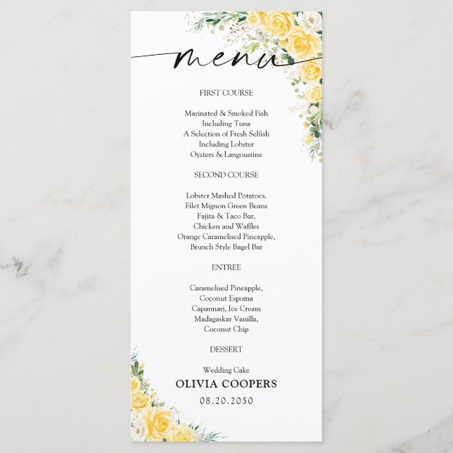 Elegant Yellow Baby Shower Menu (Anverso)