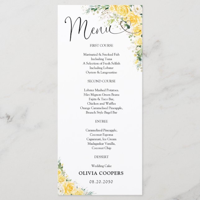 Elegant Yellow Baby Shower  Menu (Anverso)