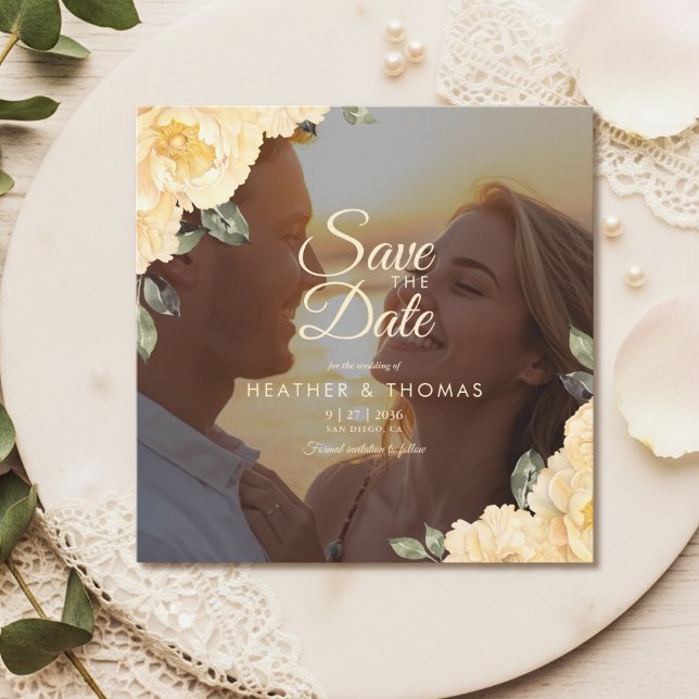 Elegant Yellow Floral Photo Save The Date  (Subido por el creador)
