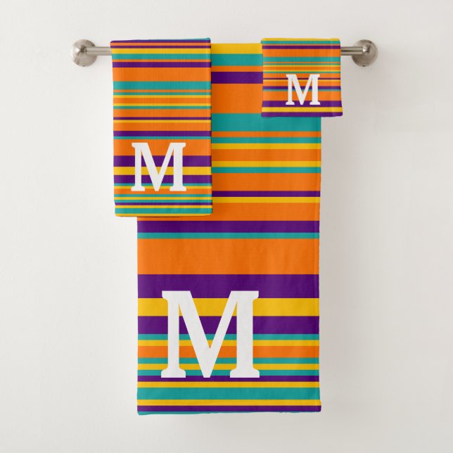 Elegant yellow purple and orang stripes monogram (In situ)
