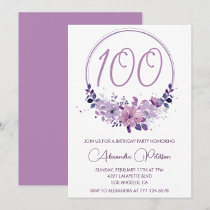 Elegante 100 invitaciones de cumpleaños Floral Pur