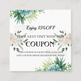 Elegante 15% De Tarjeta De Cupón Floral Suculenta
