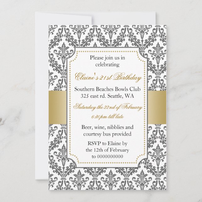 Elegante 21ª invitación a la fiesta de cumpleaños (Anverso)