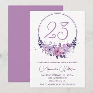 Elegante 23 invitaciones de cumpleaños Floral Purp