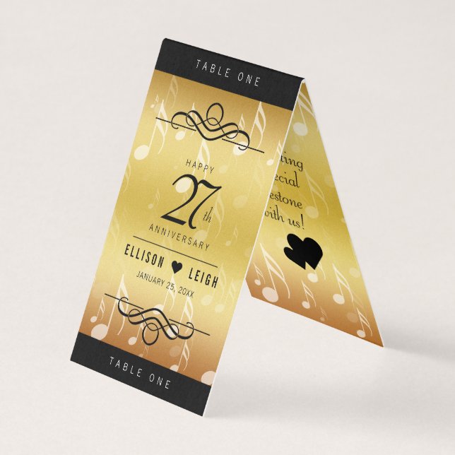 Elegante 27º Boda de música, tarjetas de mesa de a (Anverso)