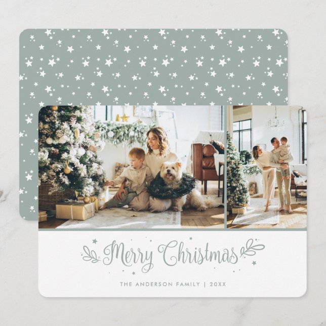 Elegante 2 Fotocaligrafía Tarjeta de Navidad Feliz (Anverso / Reverso)