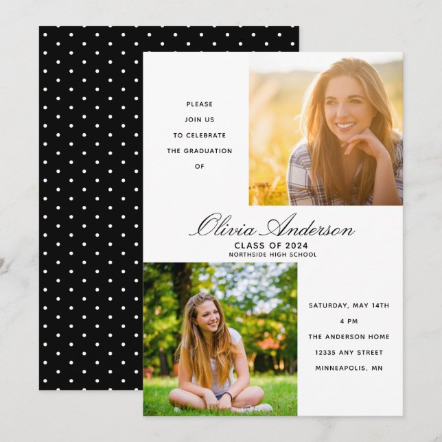 Elegante 2 Invitación a la fiesta de graduación fo (Anverso / Reverso)
