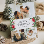 Elegante 3 Foto Invierno Botánico Feliz Navidad<br><div class="desc">Esta colección cuenta con flores de color agua rojo,  bayas y vegetación de invierno con tipografía moderna y elegante,  con un patrón botánico de invierno.</div>