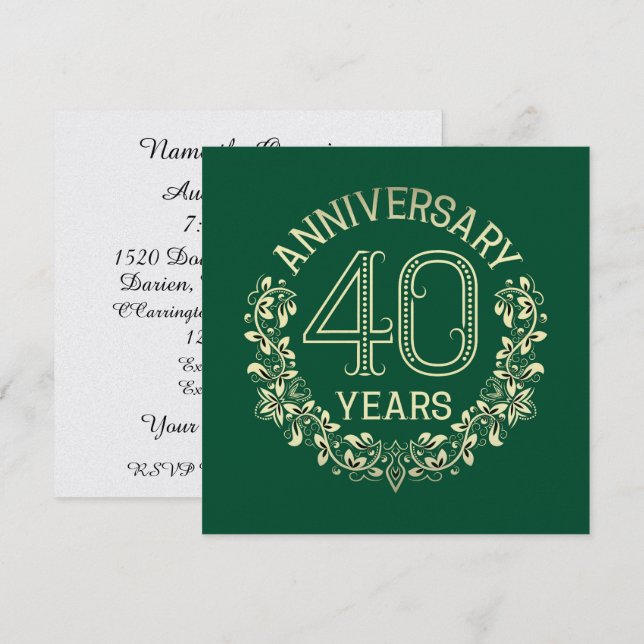 Elegante 40º aniversario Invitación (Anverso / Reverso)