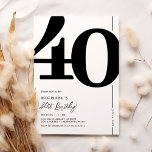 Elegante 40.ª invitación a la fiesta de cumpleaños<br><div class="desc">Las invitaciones clásicas a la fiesta de cumpleaños 40 en blanco y negro con el número '40' en un gran tipo de letra en negrita,  y una plantilla de invitación moderna que es fácil de personalizar.</div>