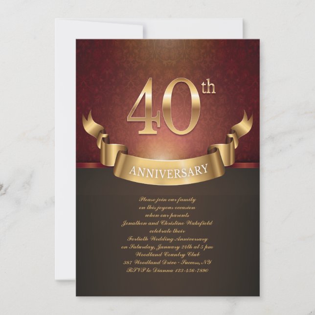 Elegante 40° Aniversario Boda Invitación (Anverso)