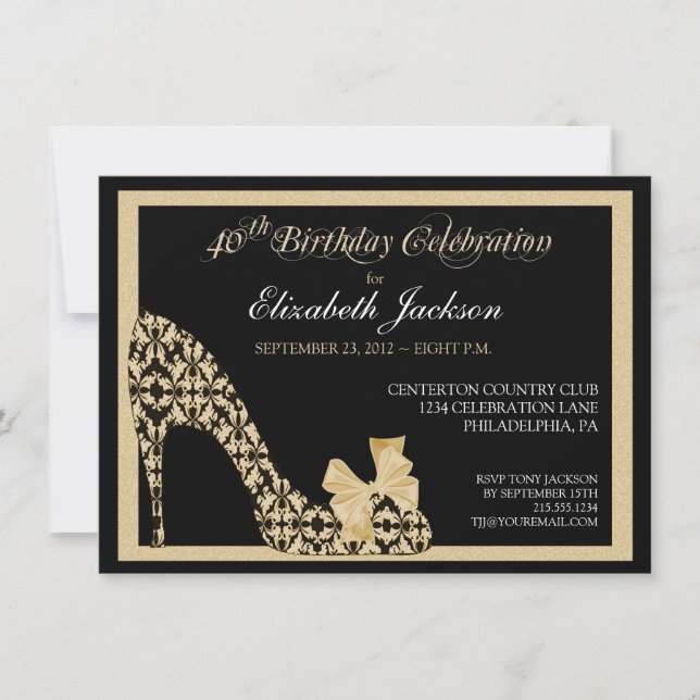 Elegante 40 cumpleaños - Invitación para zapatos d (Anverso)