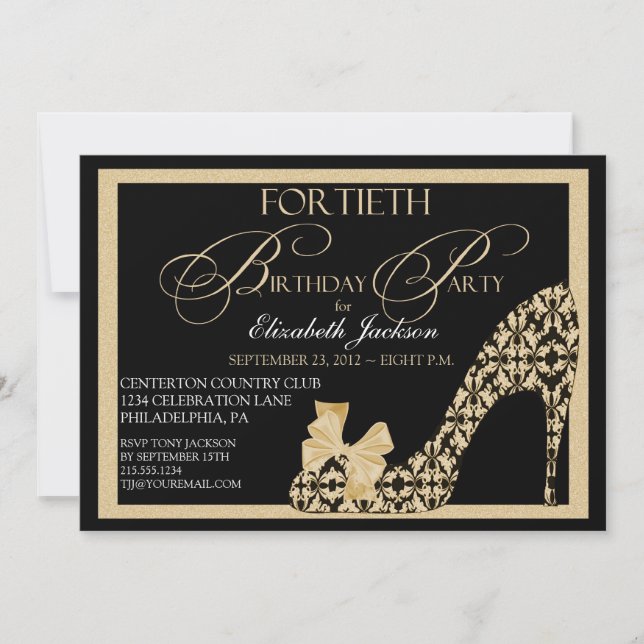 Elegante 40 cumpleaños - Invitación para zapatos d (Anverso)