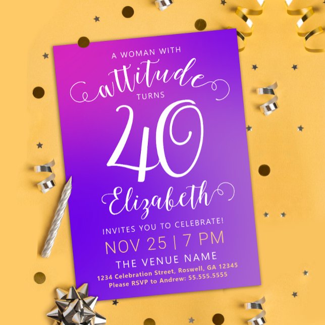 Elegante 40 Invitación moderna de degradado rosa (Subido por el creador)