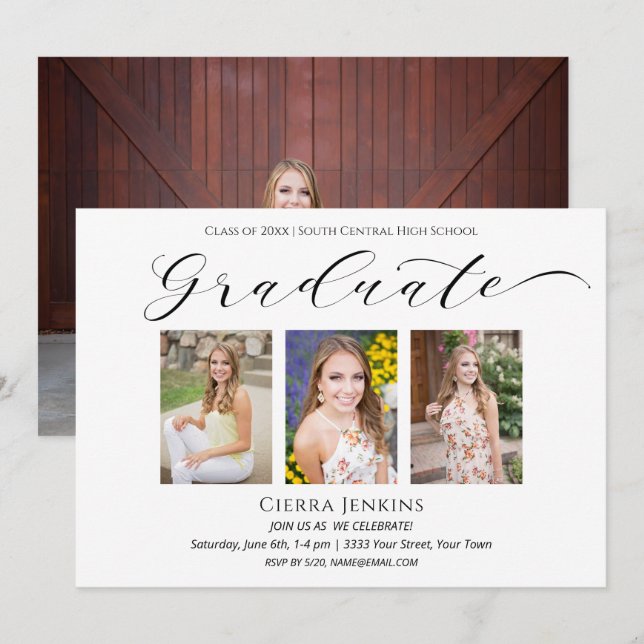 Elegante 4 Invitación para el paisaje de la gradua (Anverso / Reverso)