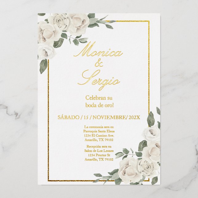 Elegante 50.ª invitación a la boda en español (Anverso)