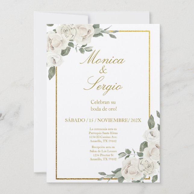 Elegante 50.ª invitación a la boda en español (Anverso)