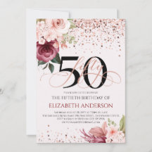 Elegante 50.ª invitación floral de cumpleaños