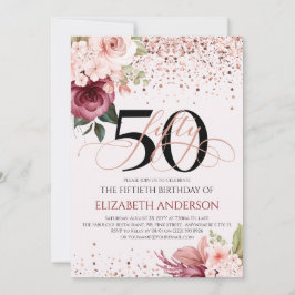 Elegante 50.ª invitación floral de cumpleaños