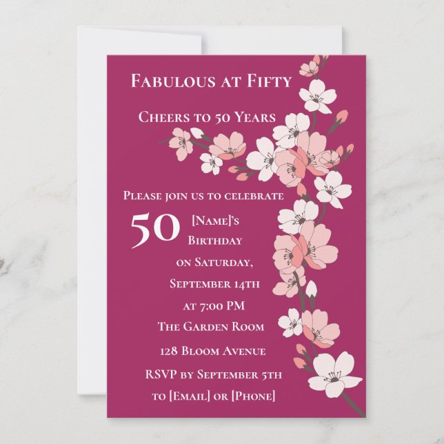 Elegante 50.ª invitación por cumpleaños para mujer (Anverso)
