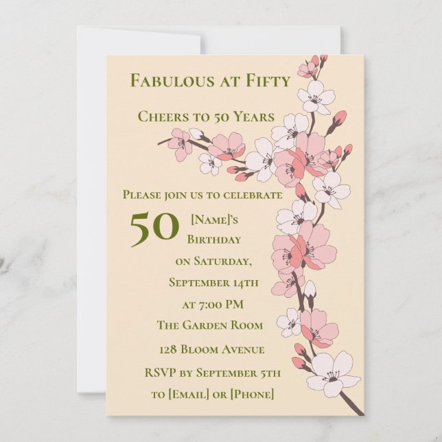 Elegante 50.ª invitación por cumpleaños para mujer (Anverso)